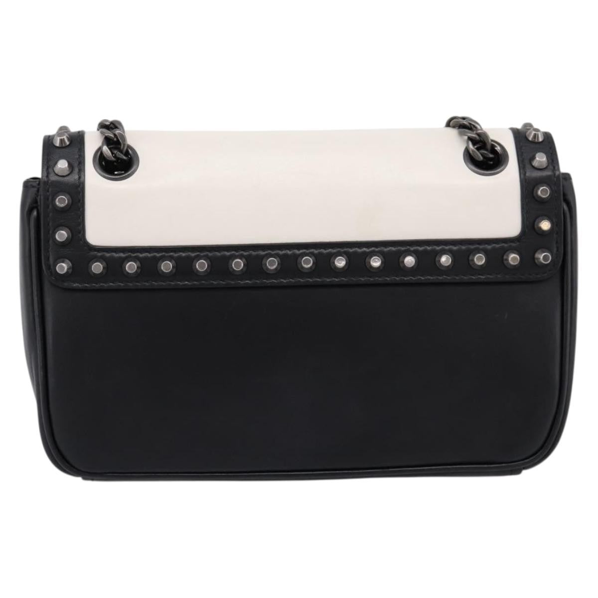 Prada Chain Flap Studded Glace Calf White Leather Shoulder Bag Bag (Pre-Owned)