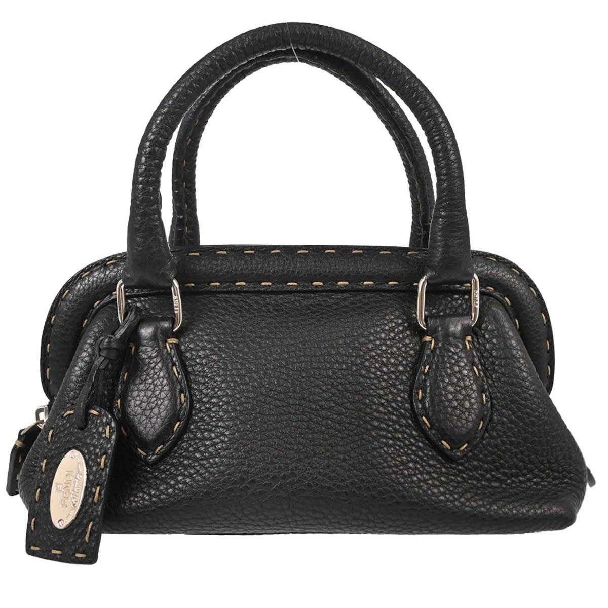 Fendi Selleria Frame Doctor Leather Black Leather Handbag (Pre-Owned)