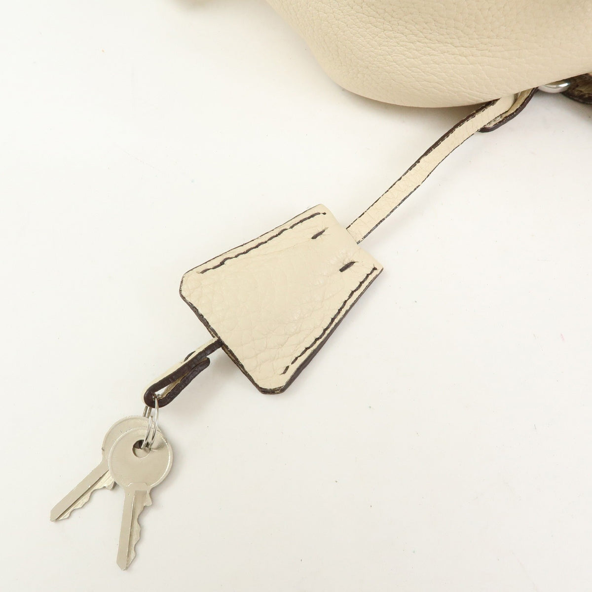 Prada Embossed Logo Bauletto Vitello Daino Beige Leather Handbag (Pre-Owned)