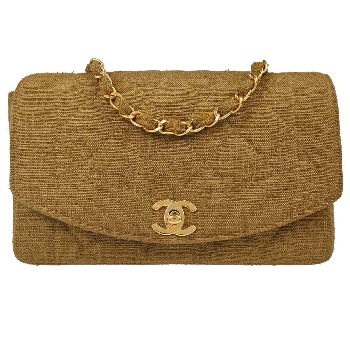 Chanel Vintage Diana Flap Quilted Canvas Brown Canvas Shoulder Bag Bag (Pre-Owned)