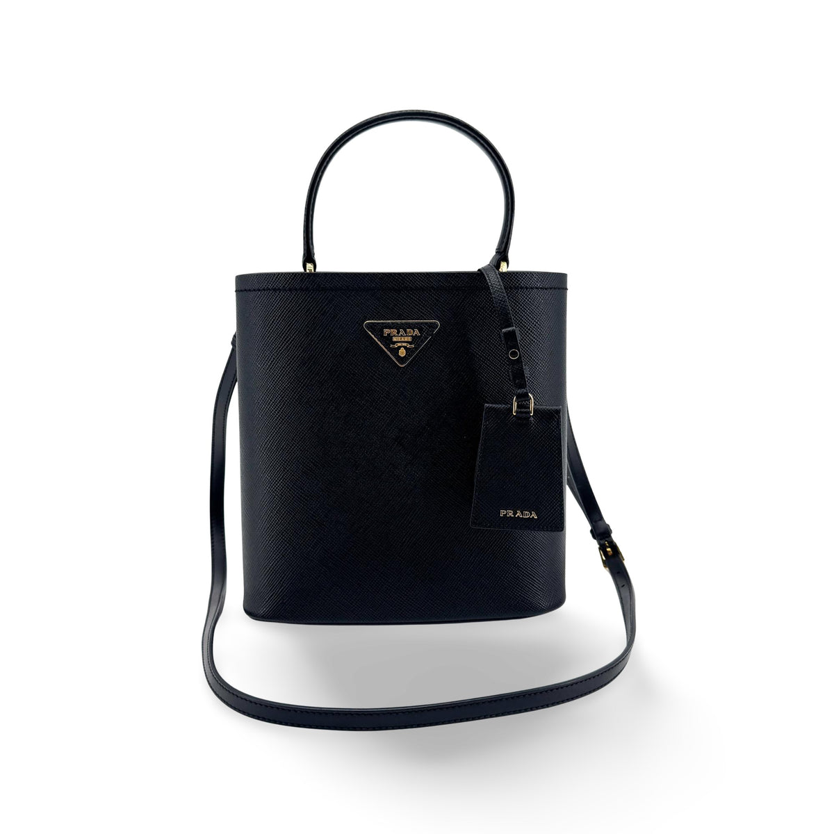 Prada Panier Bucket Saffiano Leather Black Leather Handbag (Pre-Owned)