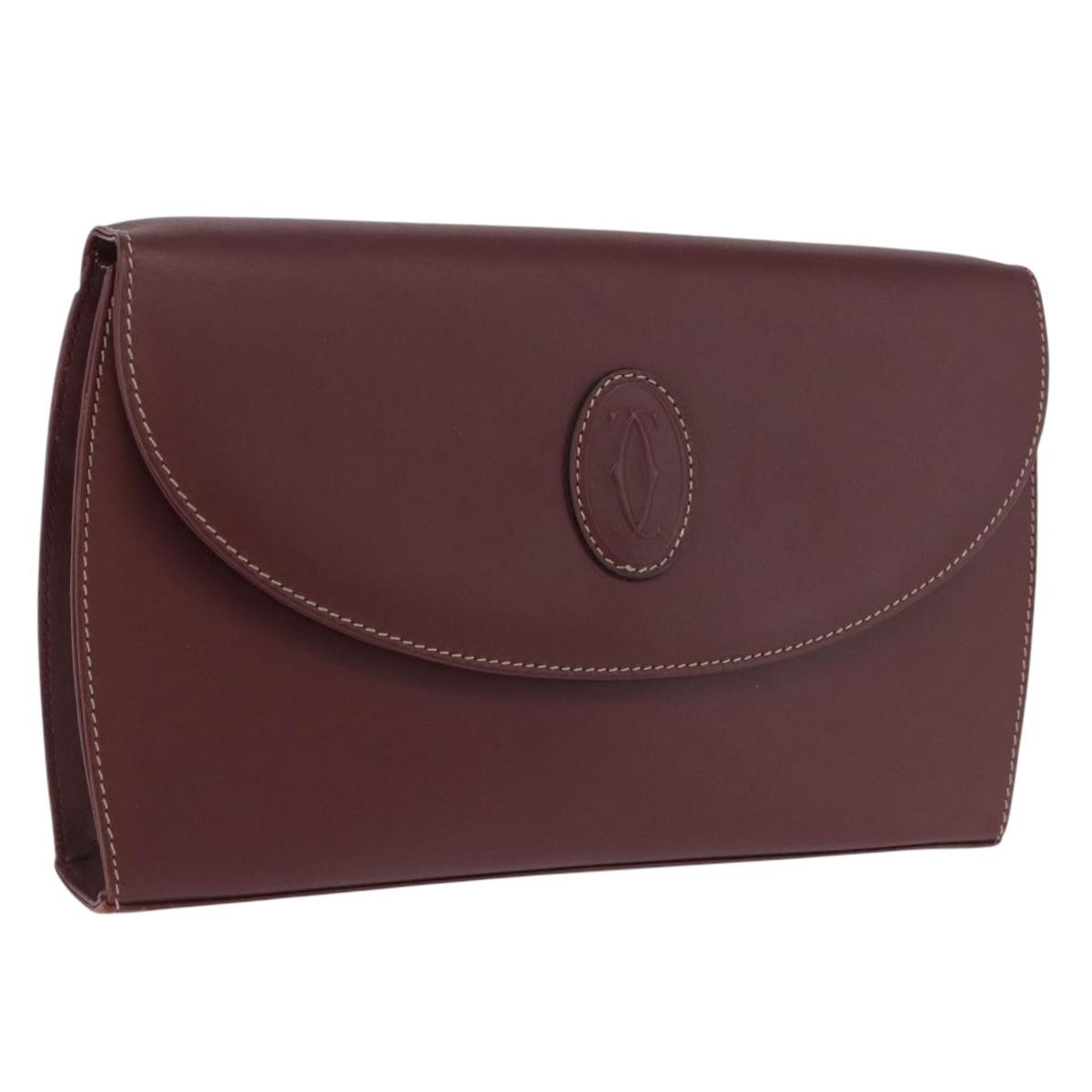 Cartier Must De Cartier Clutch Leather Burgundy Leather Clutche & Pouche Bag (Pre-Owned)