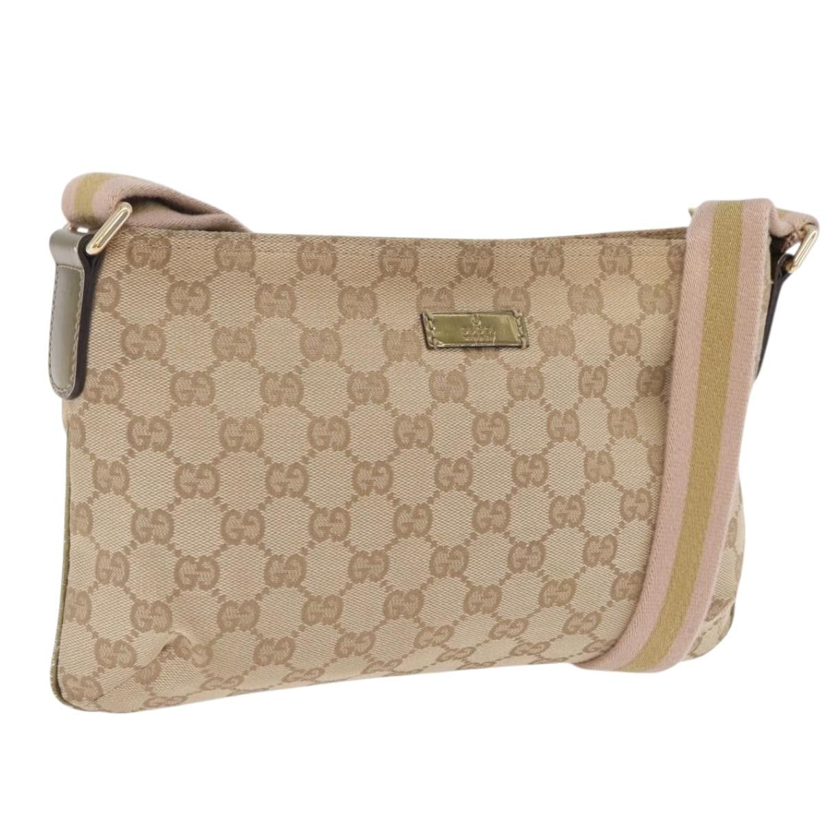 Gucci Web Strap Messenger Gg Coated Canvas Beige Canvas Handbag (Pre-Owned)