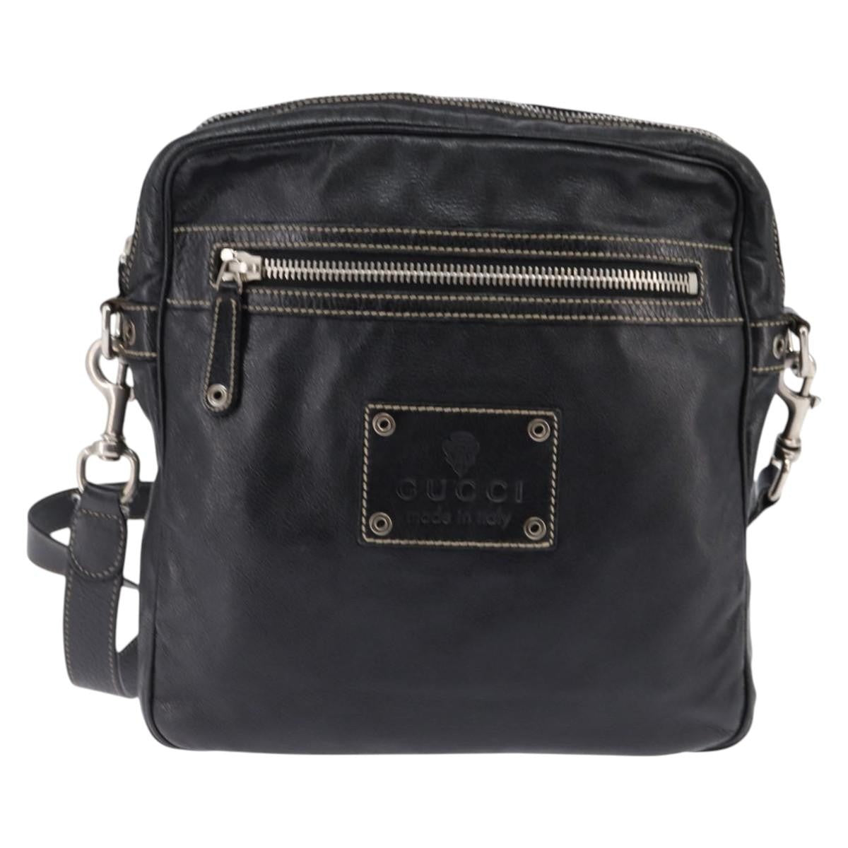 Gucci Front Zip Messenger Leather Black Leather Shoulder Bag Bag (Pre-Owned)