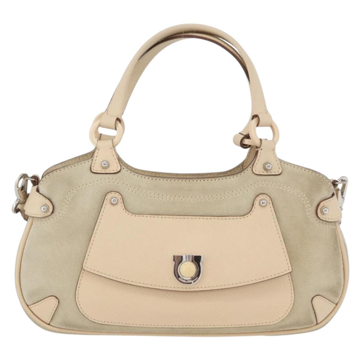 Salvatore Ferragamo Gancini Suede Beige Suede Handbag (Pre-Owned)