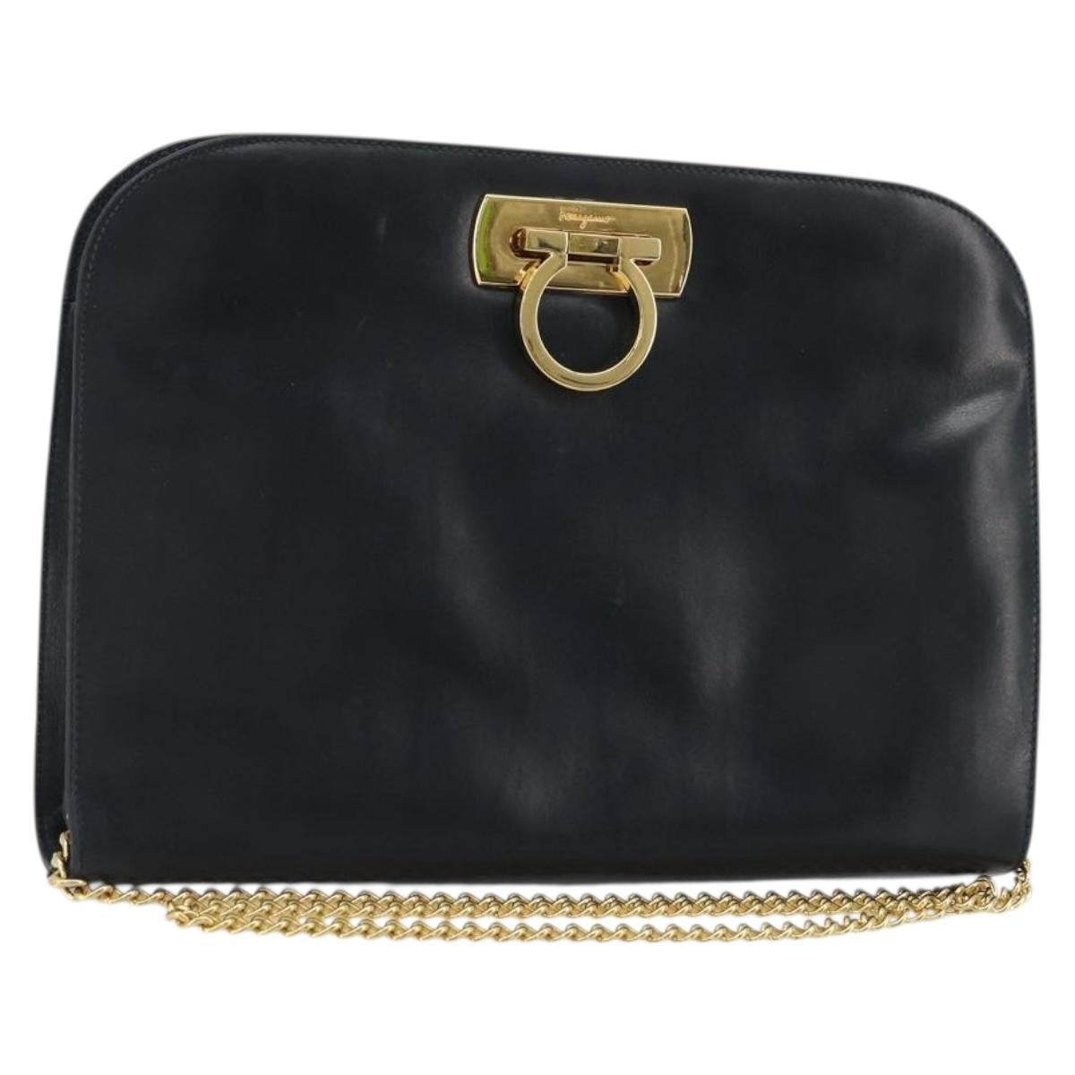 Salvatore Ferragamo Vintage Gancini Chain Leather Navy Leather Shoulder Bag Bag (Pre-Owned)
