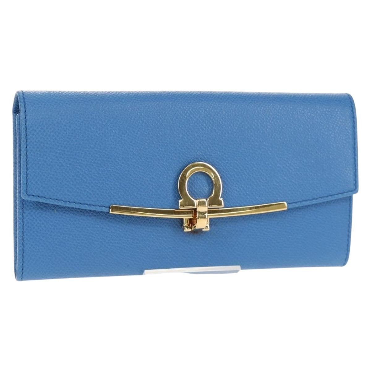 Salvatore Ferragamo Gancini Flap Continental Leather Blue Leather Wallets Accessory (Pre-Owned)