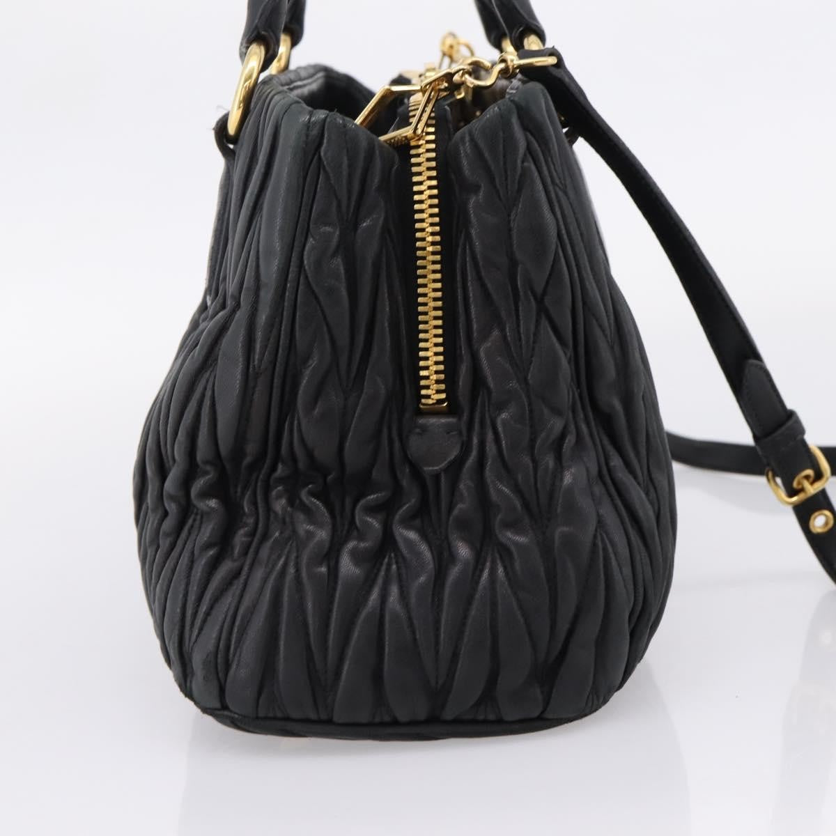 Miu Miu Madras Bowler Matelasse Leather Black Leather Handbag (Pre-Owned)
