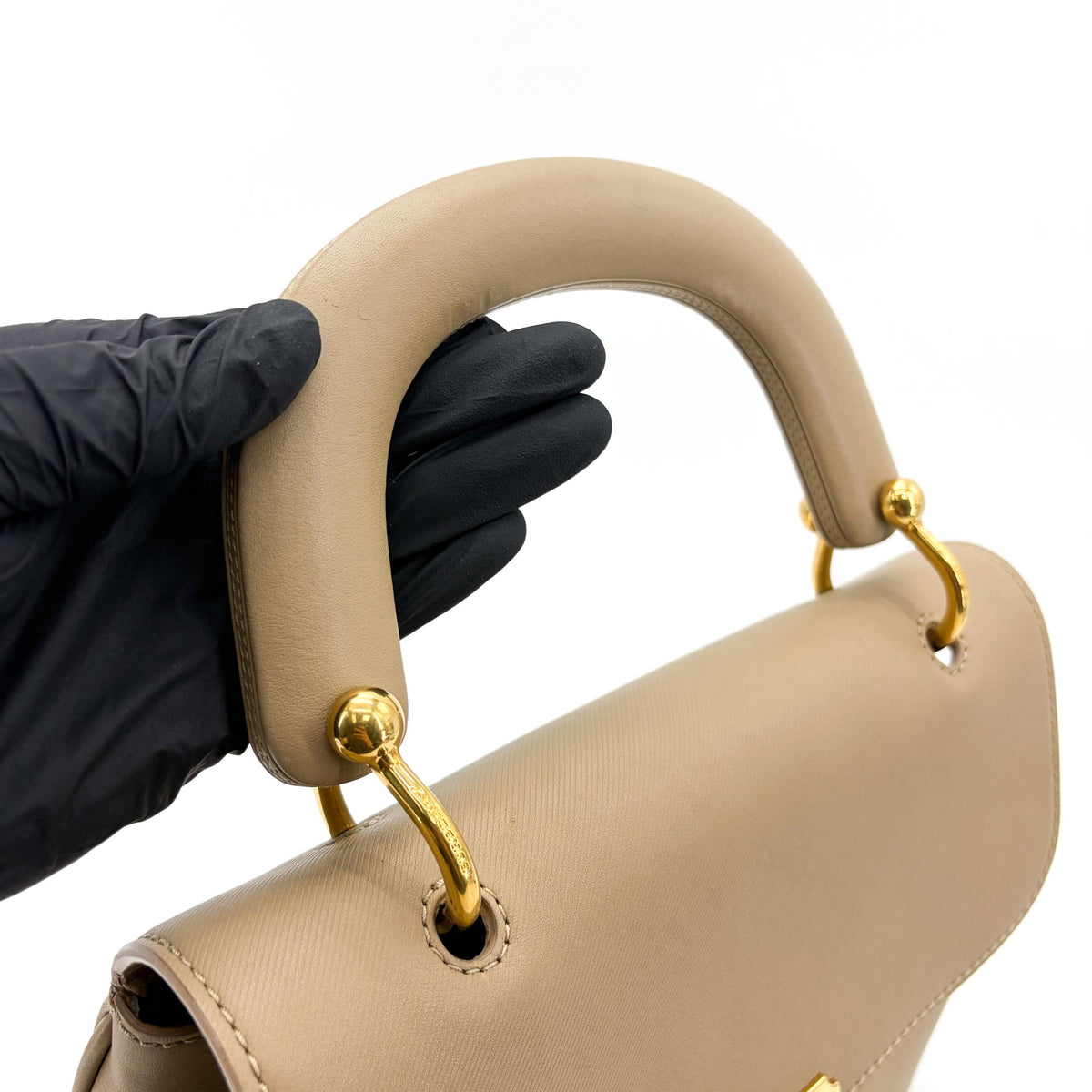 Burberry Dk88 Top Handle Leather Beige Leather Handbag (Pre-Owned)
