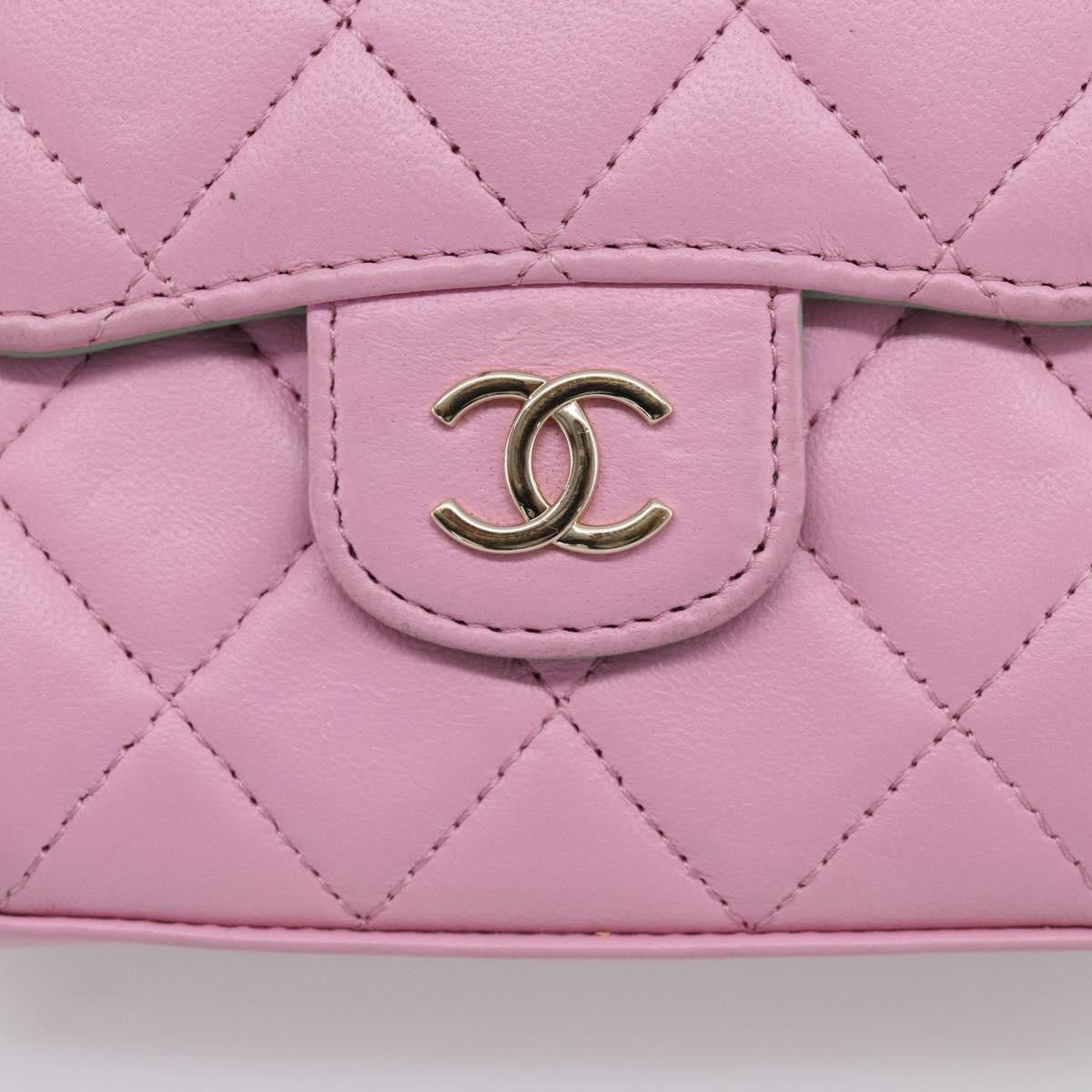 Chanel Square Classic Flap Top Handle Clutch With Chain Quilted Lambskin Pink Leather Clutche & Pouche Bag (Pre-Owned)