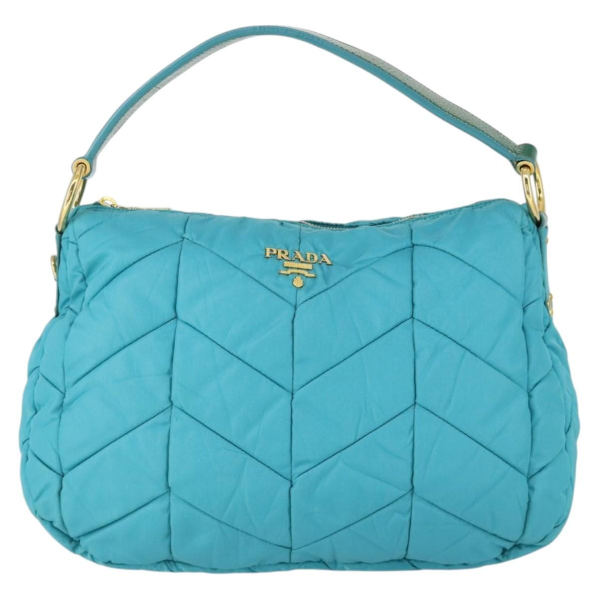 Prada Zip Hobo Chevron Tessuto Blue Nylon Shoulder Bag Bag (Pre-Owned)