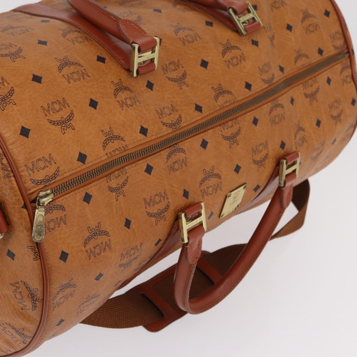 MCM Vicetos Logogram Boston Brown Leather Travel Bag Bag (Pre-Owned)