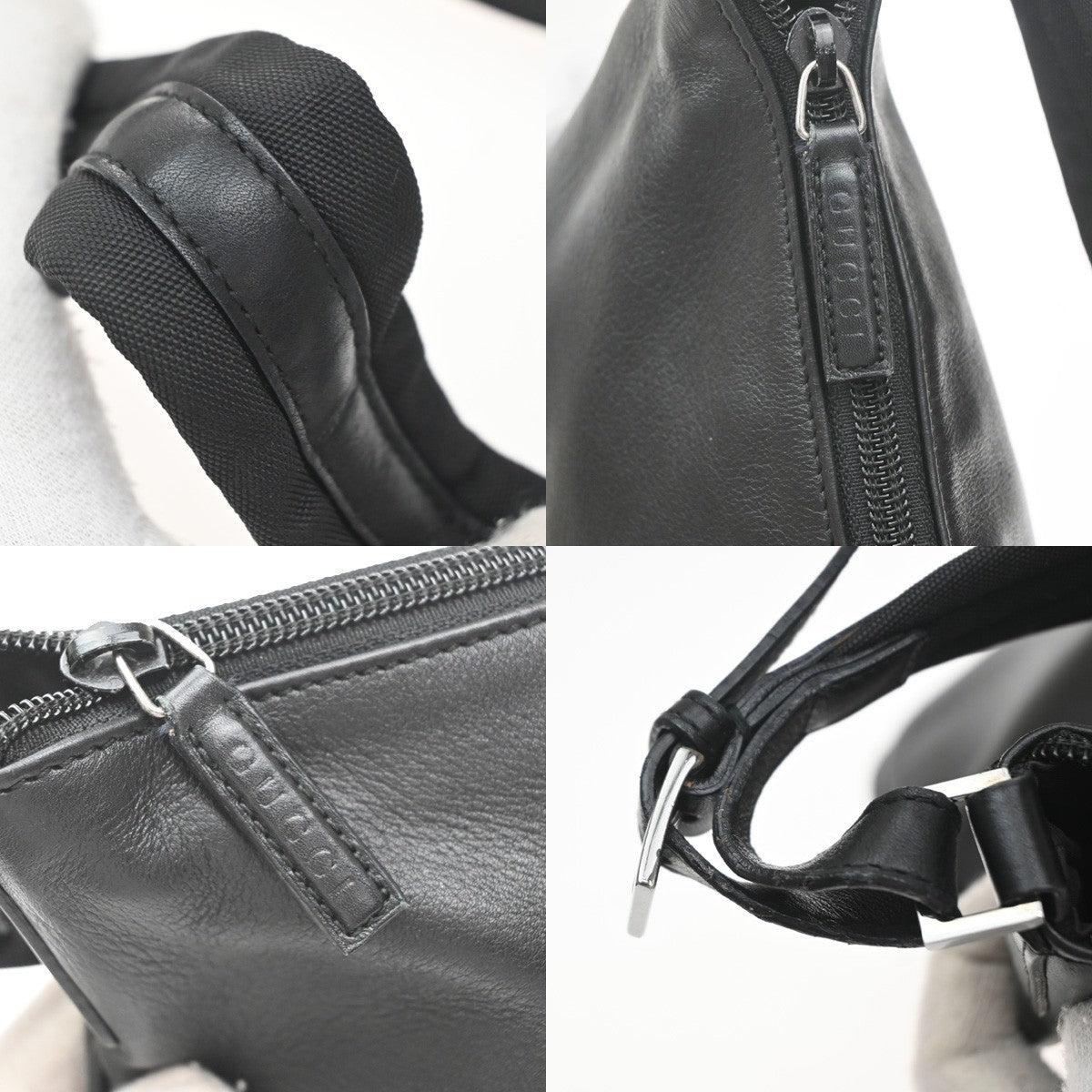 Gucci Vintage Web Half Moon Leather Black Leather Shoulder Bag Bag (Pre-Owned)