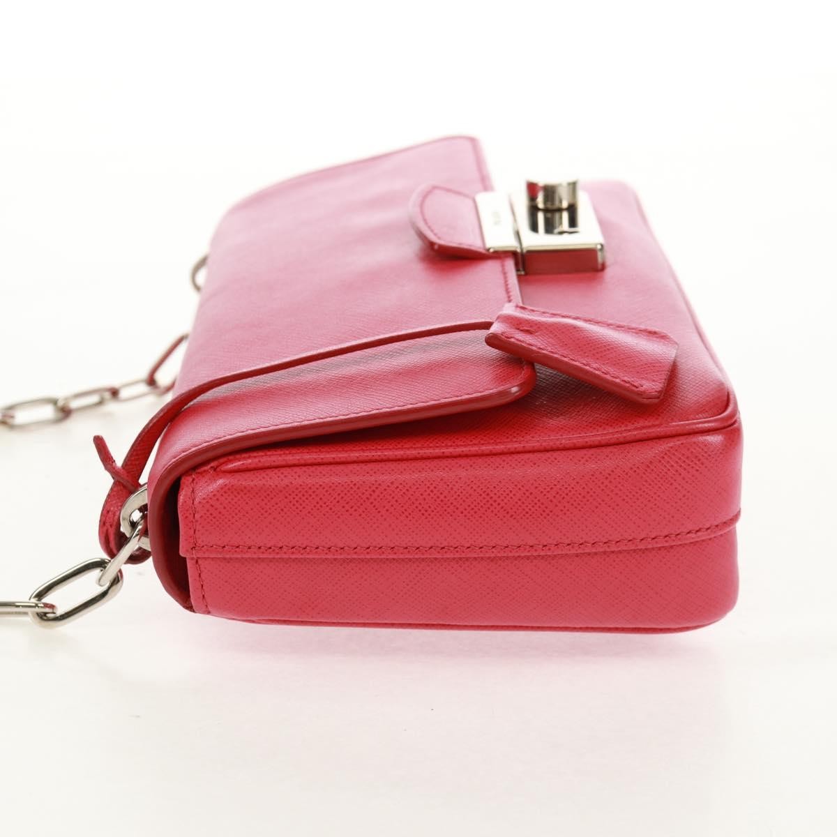 Prada Sound Chain Saffiano Leather Red Leather Shoulder Bag Bag (Pre-Owned)