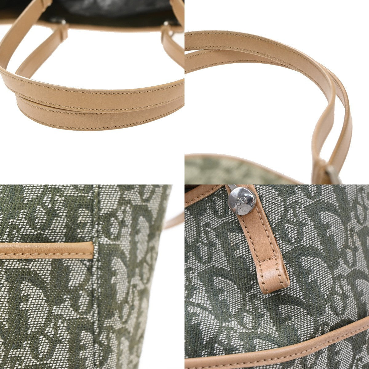 Christian Dior Vintage Open Pocket Diorissimo Canvas Green Canvas Tote Bag Bag (Pre-Owned)