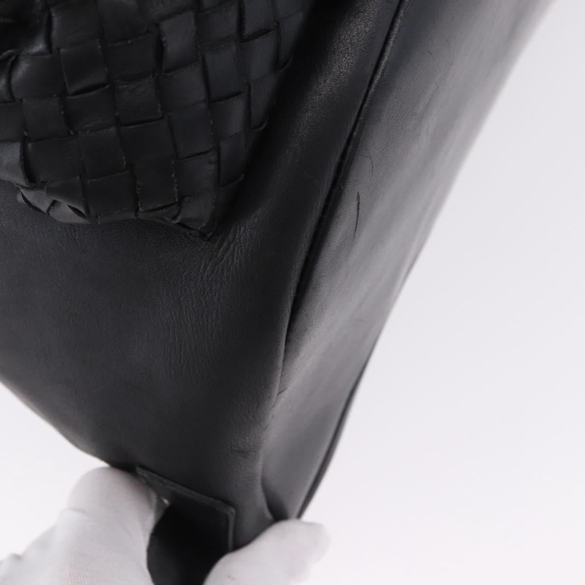 Bottega Veneta Intrecciato Leather Black Leather Backpack Bag (Pre-Owned)