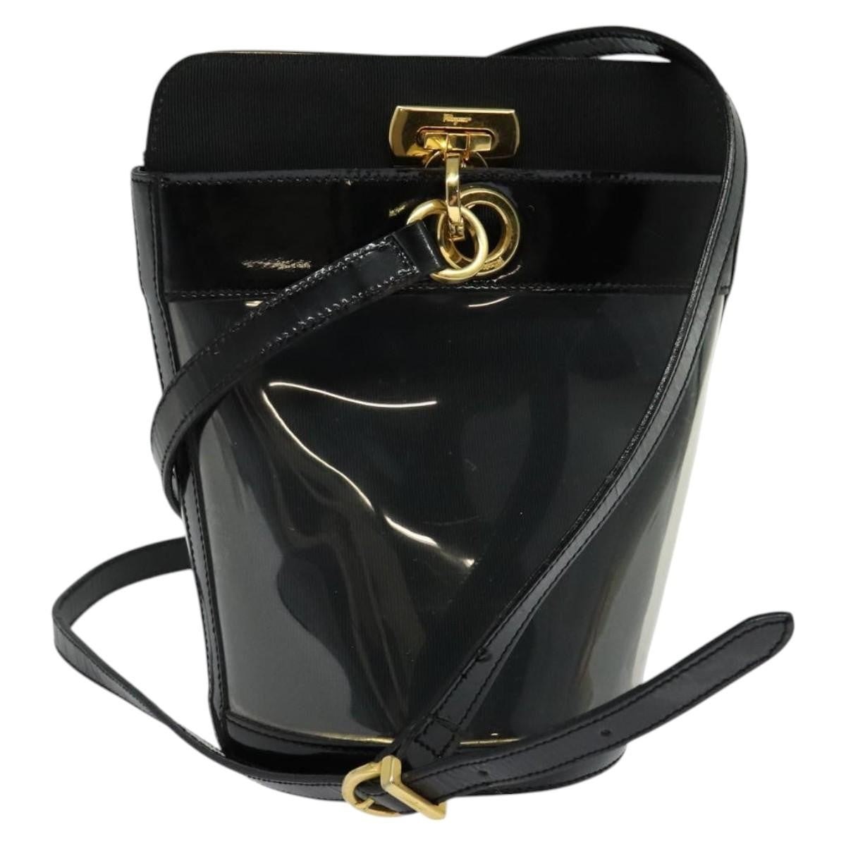 Salvatore Ferragamo Gancini Leather Black Leather Shoulder Bag Bag (Pre-Owned)