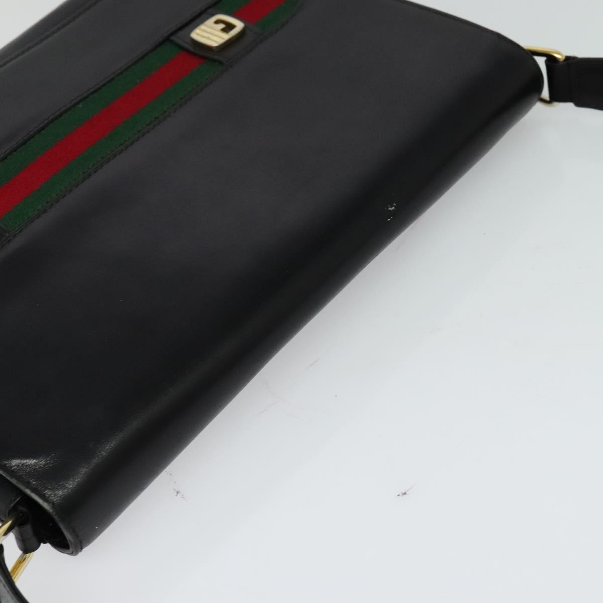 Gucci Sherry Line Shoulder Leather Black Leather Shoulder Bag Bag (Pre-Owned)
