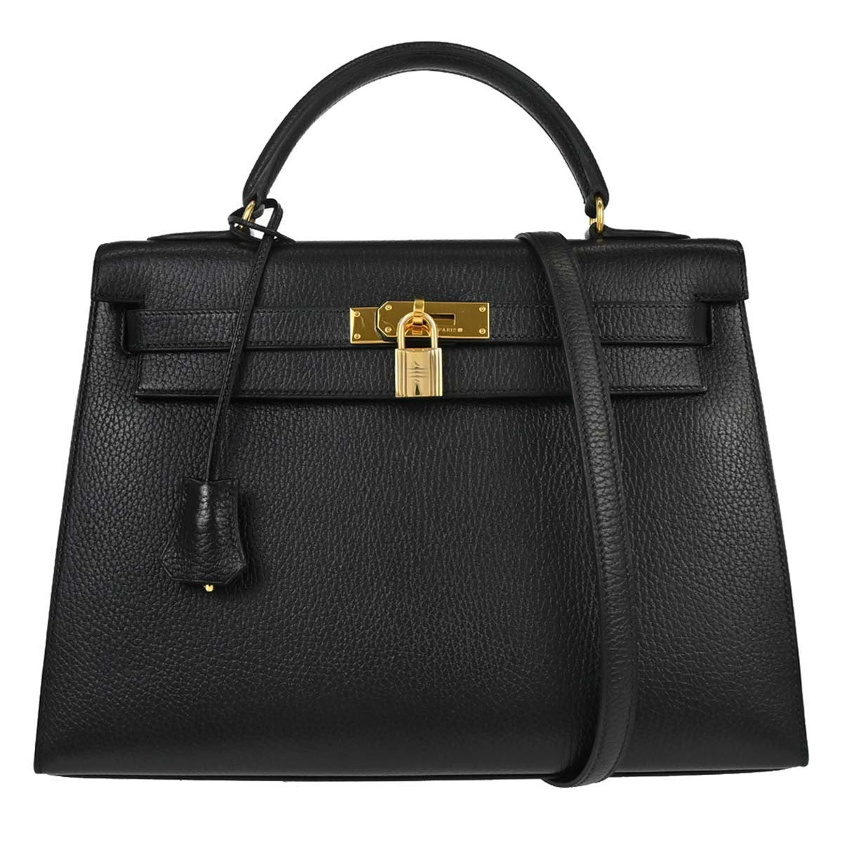 Hermes Kelly Black Ardennes With Gold Hardware Black Leather Handbag (Pre-Owned)