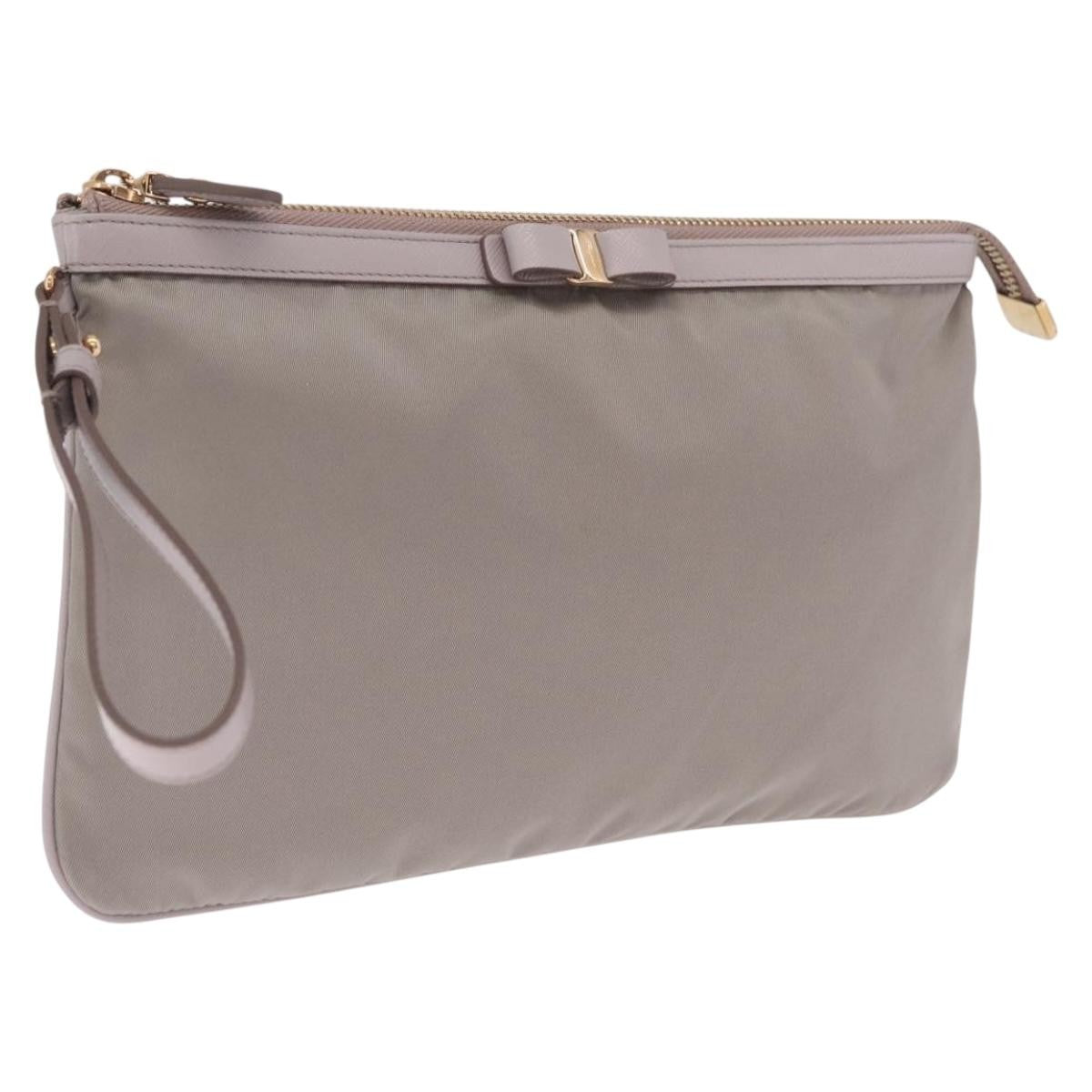 Salvatore Ferragamo Vala Clutch Nylon Gray Nylon Clutche & Pouche Bag (Pre-Owned)
