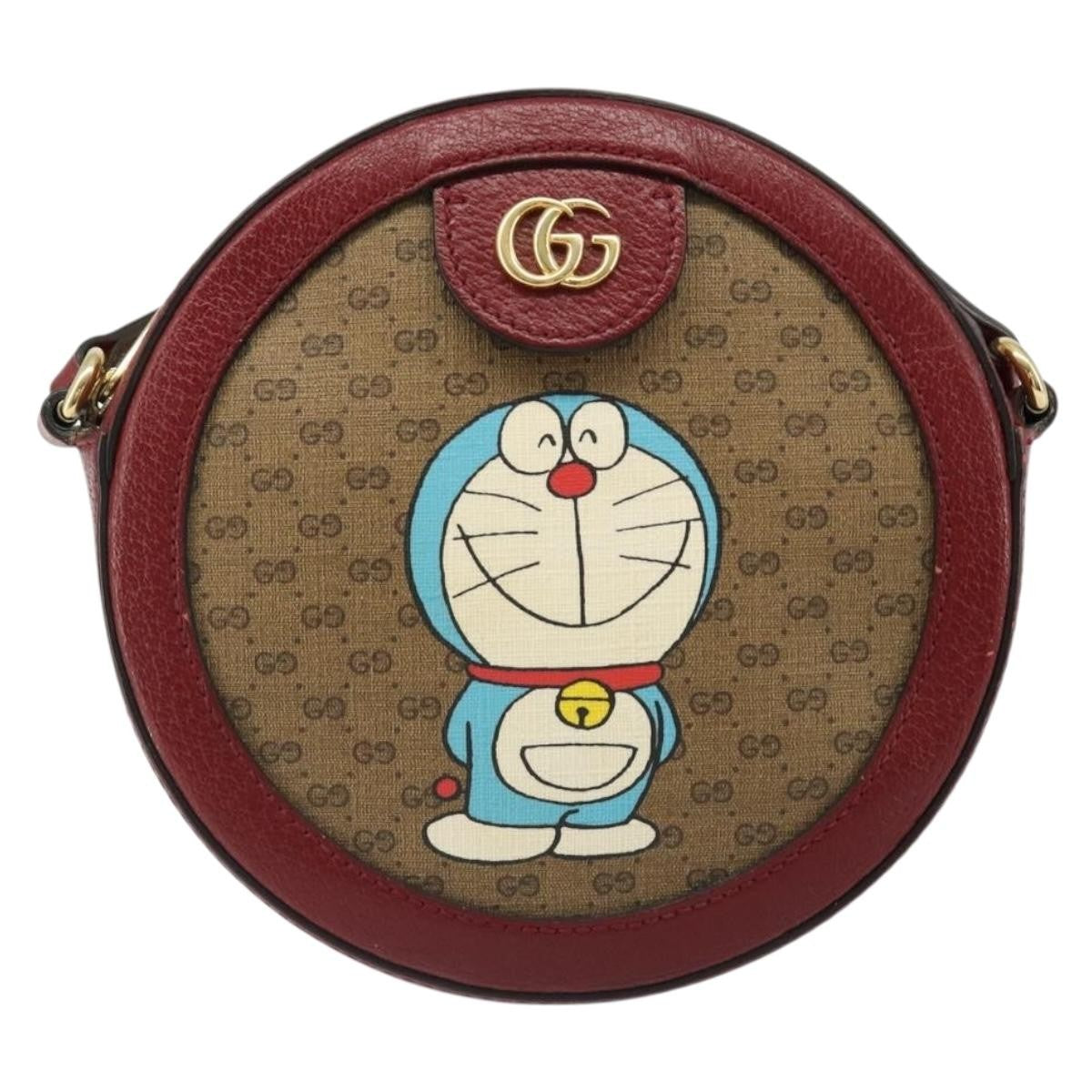 Gucci Doraemon Round Printed Mini Gg Coated Canvas Beige Canvas Shoulder Bag Bag (Pre-Owned)