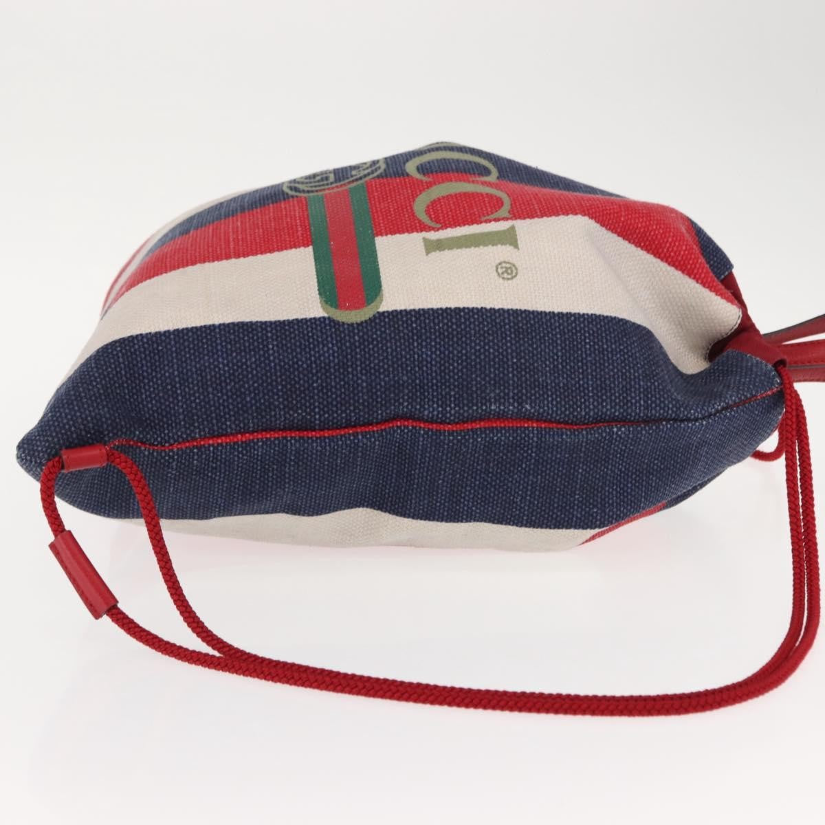 Gucci Logo Drawstring Striped Canvas Blue Canvas Backpack Bag (Pre-Owned)