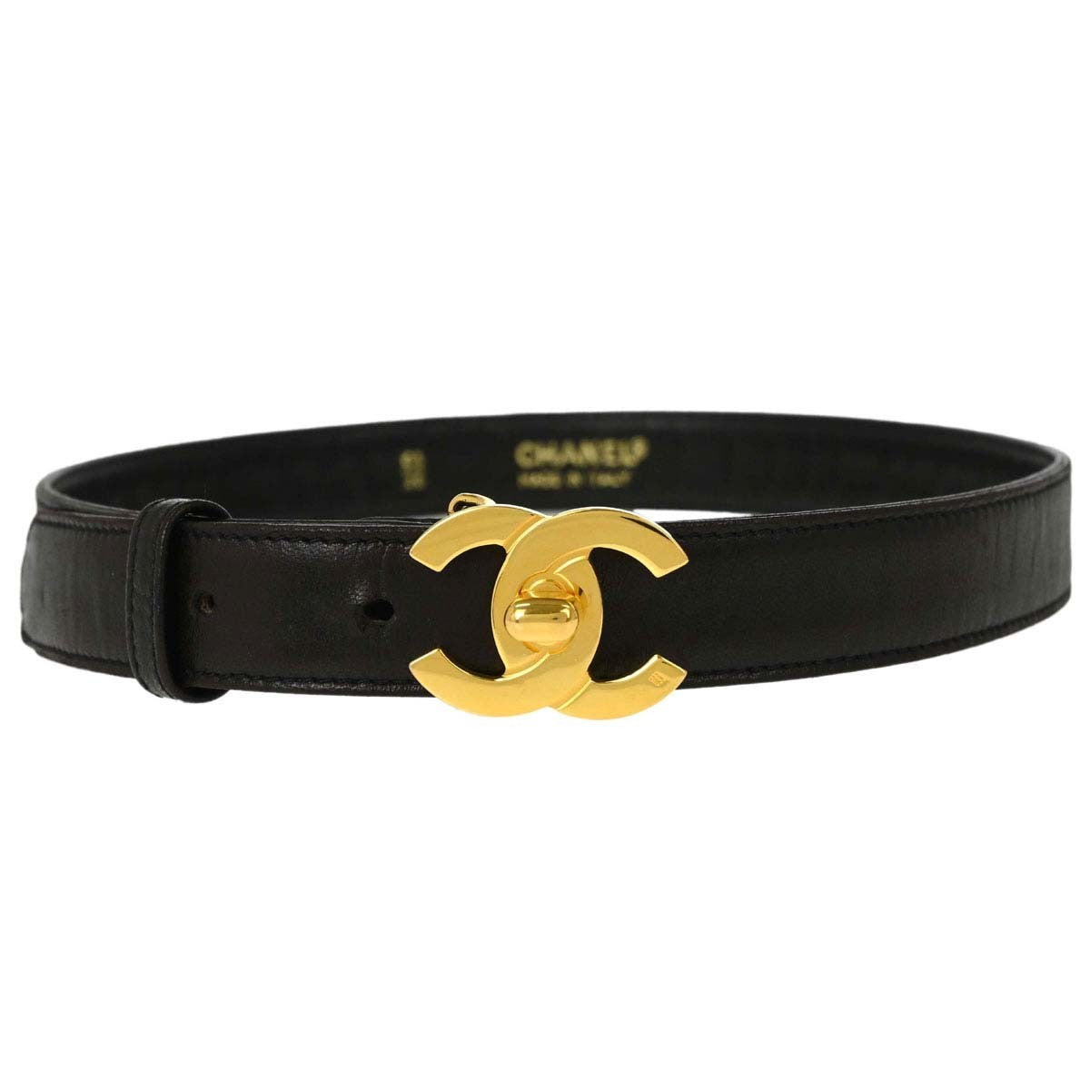 Chanel Cc Turnlock Belt Leather Black Leather Belts Accessory (Pre-Owned)