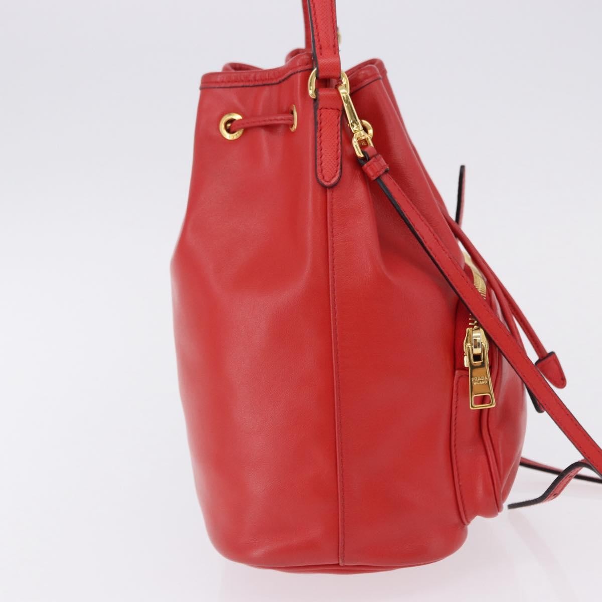 Prada Drawstring Pocket Bucket Soft Calf Red Leather Shoulder Bag Bag (Pre-Owned)
