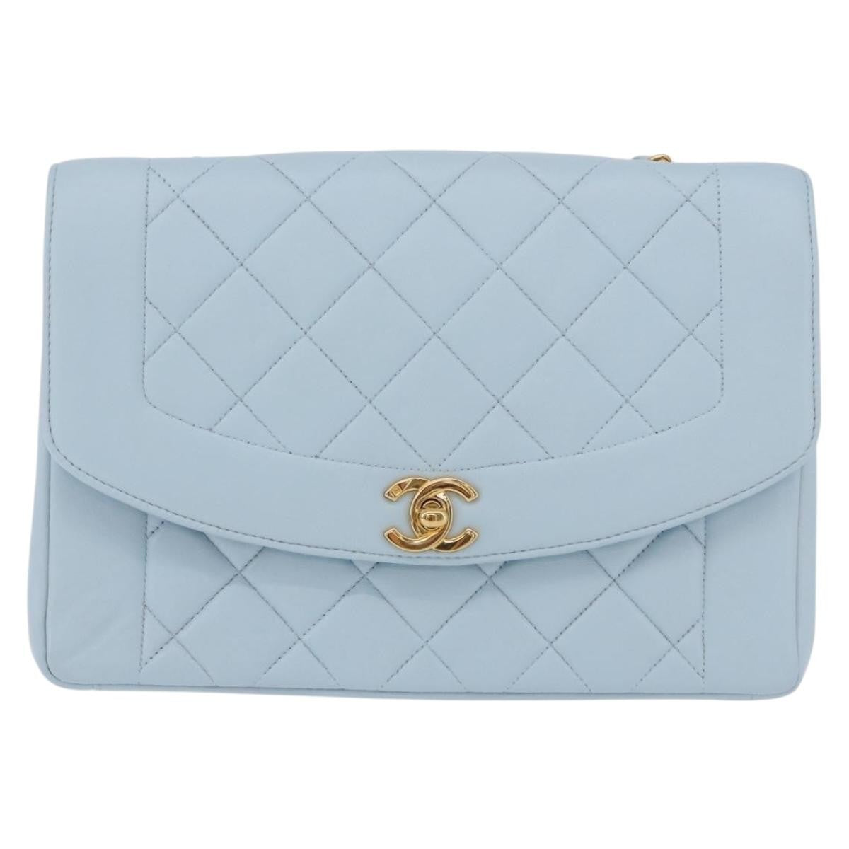 Chanel Vintage Diana Flap Quilted Lambskin Blue Leather Shoulder Bag Bag (Pre-Owned)