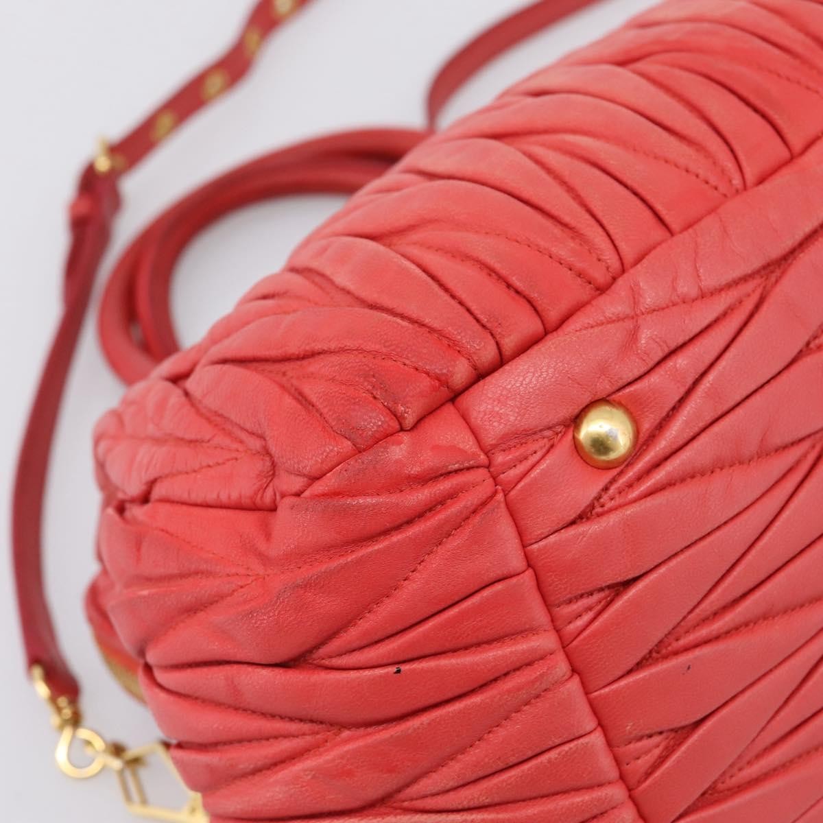 Miu Miu Madras Bowler Matelasse Leather Red Leather Handbag (Pre-Owned)