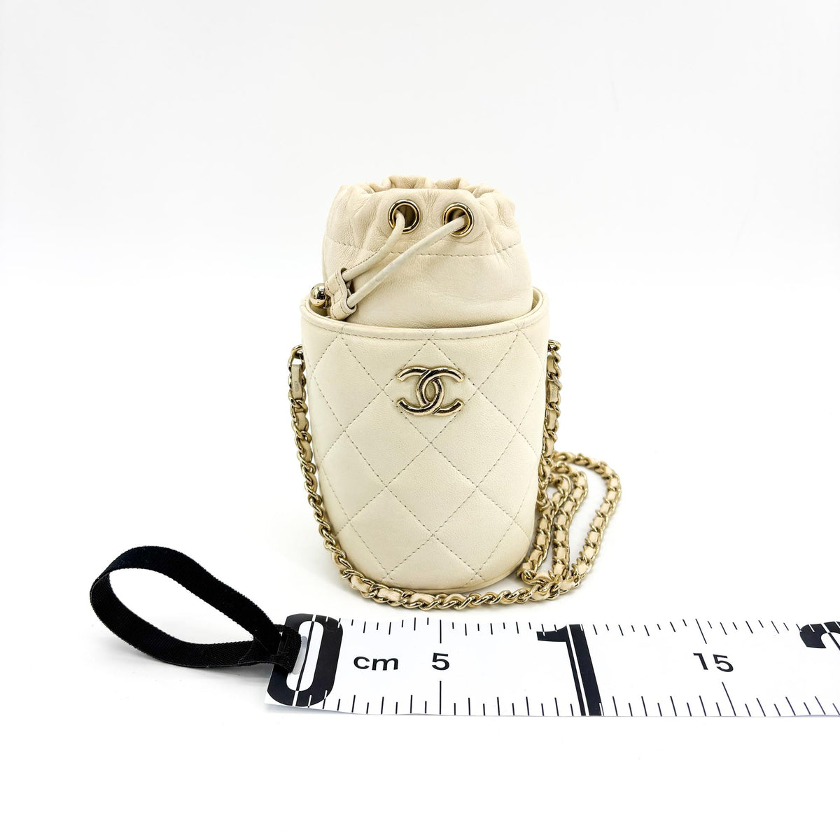 Chanel Drawstring Bucket With Chain Quilted Lambskin Gold Leather Shoulder Bag Bag (Pre-Owned)
