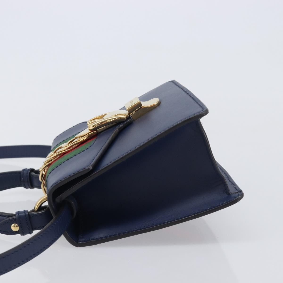 Gucci Sylvie Top Handle Leather Navy Leather Handbag (Pre-Owned)