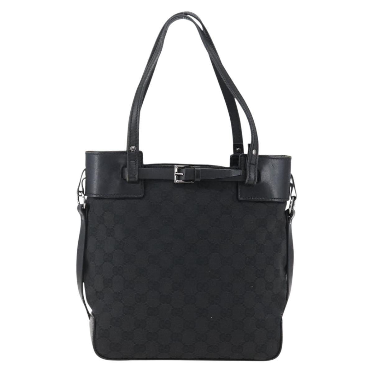 Gucci Belted Bucket Tote Gg Canvas With Leather Black Canvas Tote Bag Bag (Pre-Owned)