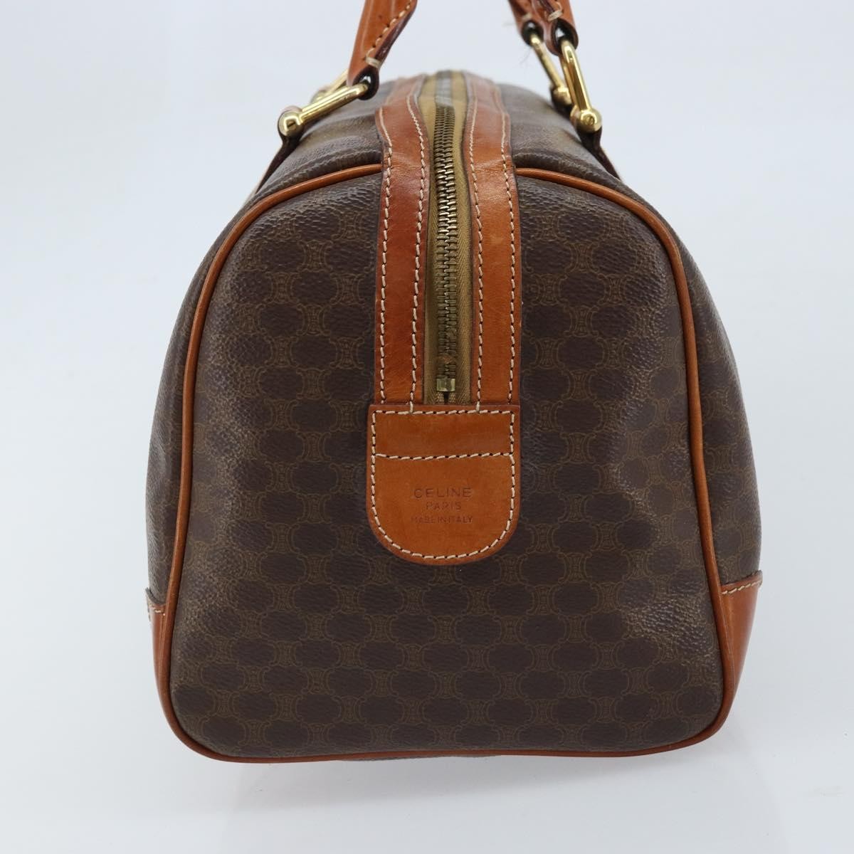 Celine Vintage Duffle Canvas And Leather Brown Canvas Travel Bag Bag (Pre-Owned)