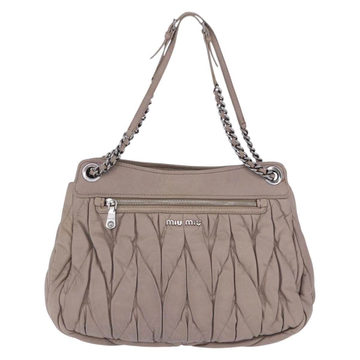 Miu Miu Chain Pushlock Matelassé Nappa Leather Beige Leather Shoulder Bag Bag (Pre-Owned)
