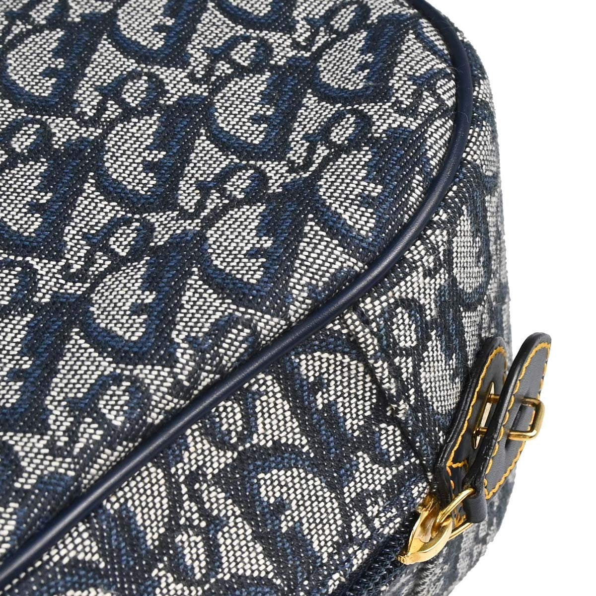 Christian Dior Vintage Saddle Bowler Diorissimo Canvas Navy Canvas Handbag (Pre-Owned)