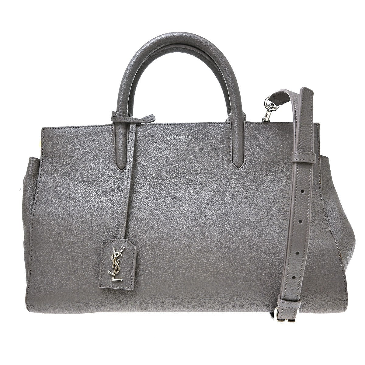 Saint Laurent Rive Gauche Cabas Leather Gray Calfskin Handbag (Pre-Owned)