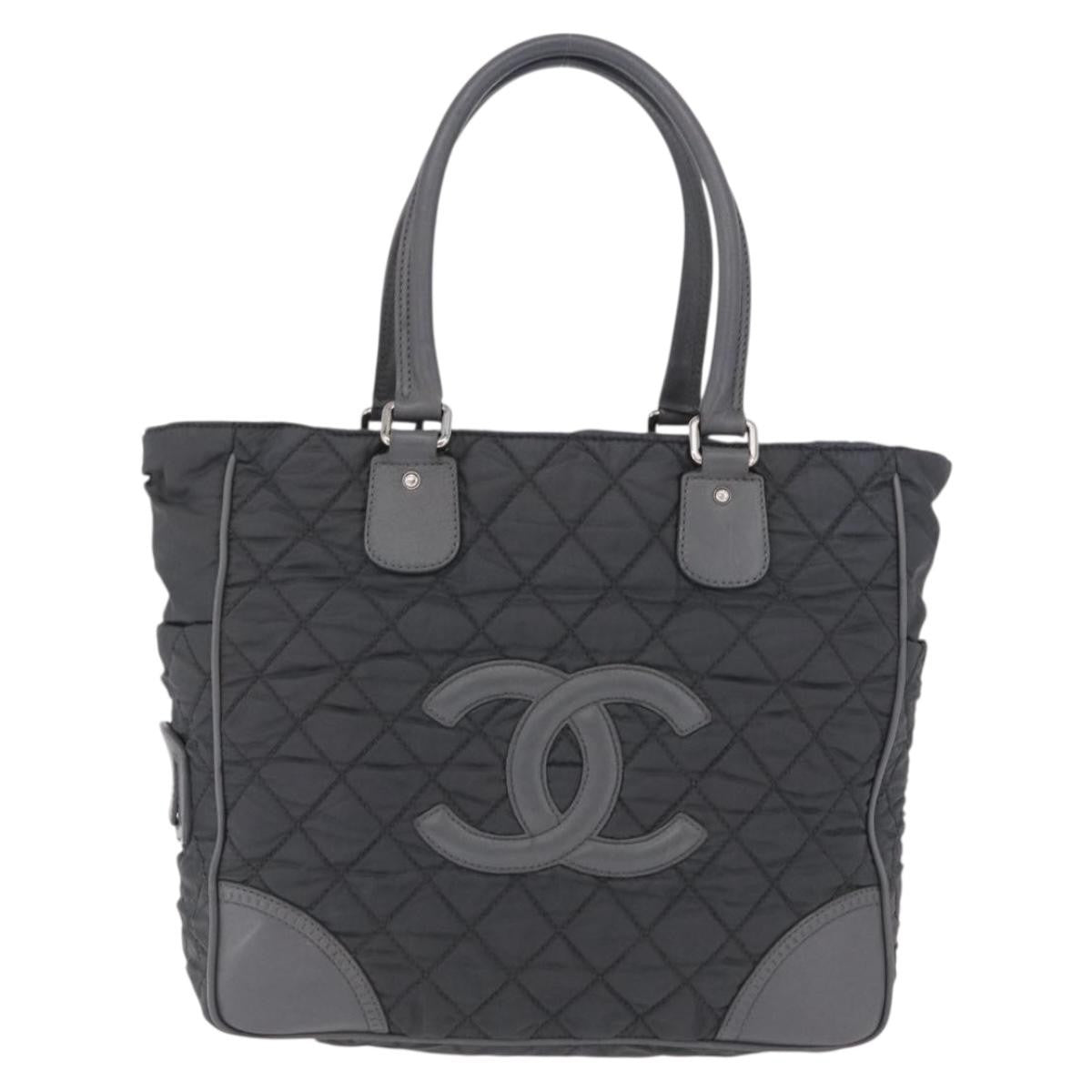 Chanel Vintage Cc Quilted Nylon Gray Nylon Tote Bag Bag (Pre-Owned)