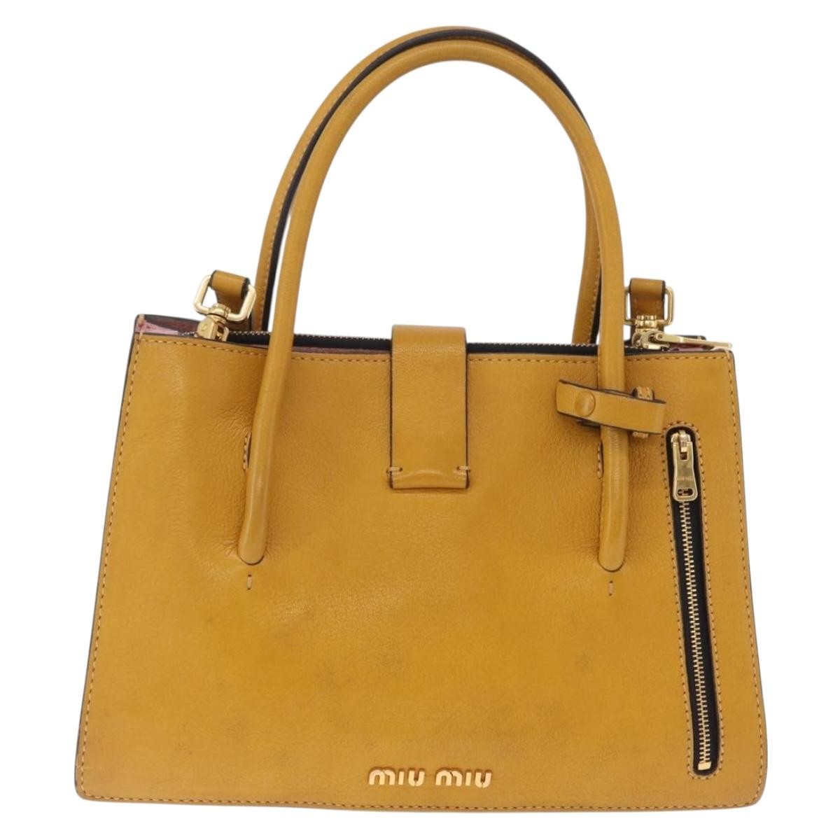 Miu Miu Madras Convertible Compartment Leather Yellow Leather Tote Bag Bag (Pre-Owned)