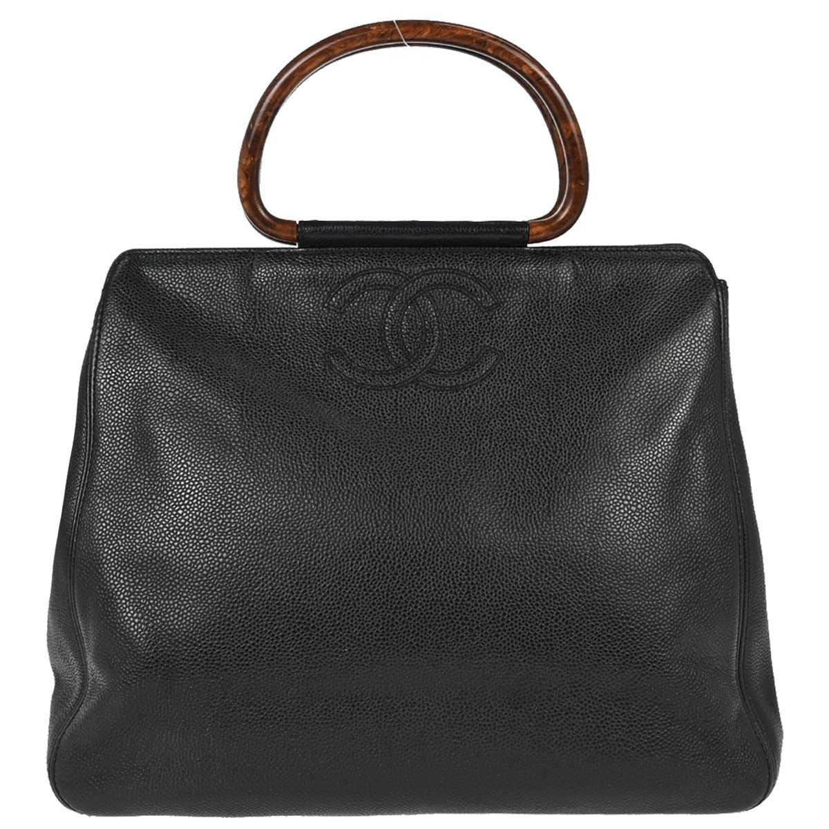 Chanel Vintage Wooden Caviar Black Leather Tote Bag Bag (Pre-Owned)