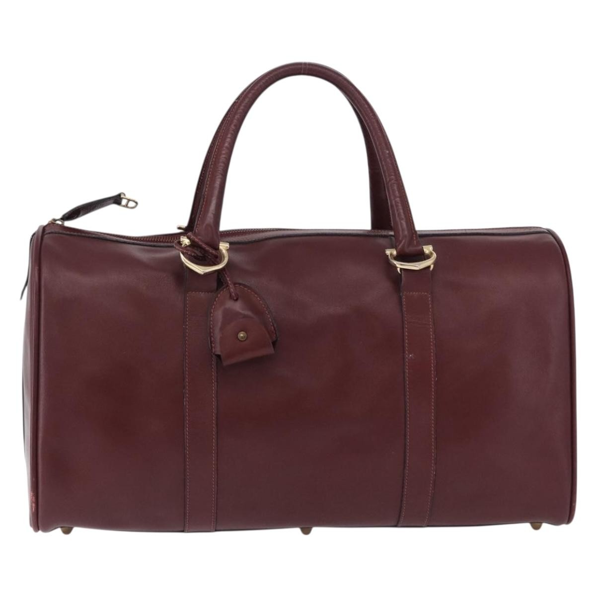 Cartier Must De Cartier Boston Leather Burgundy Leather Travel Bag Bag (Pre-Owned)
