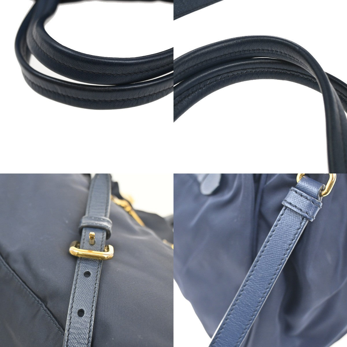 Prada Zip Convertible Shopping Tote Tessuto With Saffiano Leather Navy Nylon Handbag (Pre-Owned)
