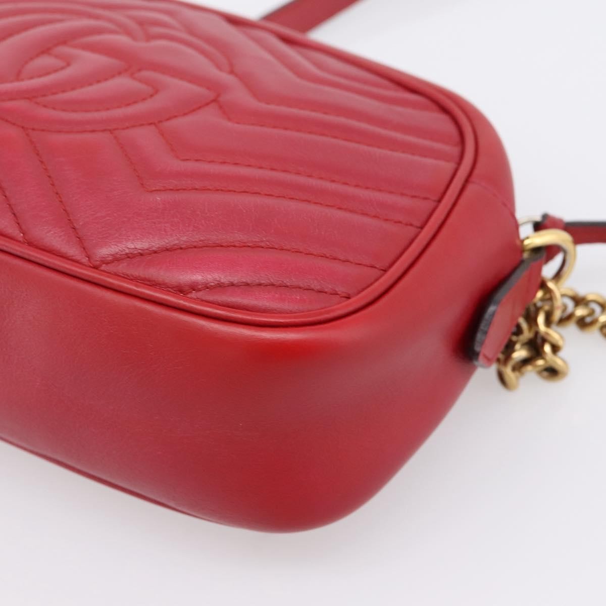 Gucci Gg Marmont Matelasse Leather Red Leather Shoulder Bag Bag (Pre-Owned)