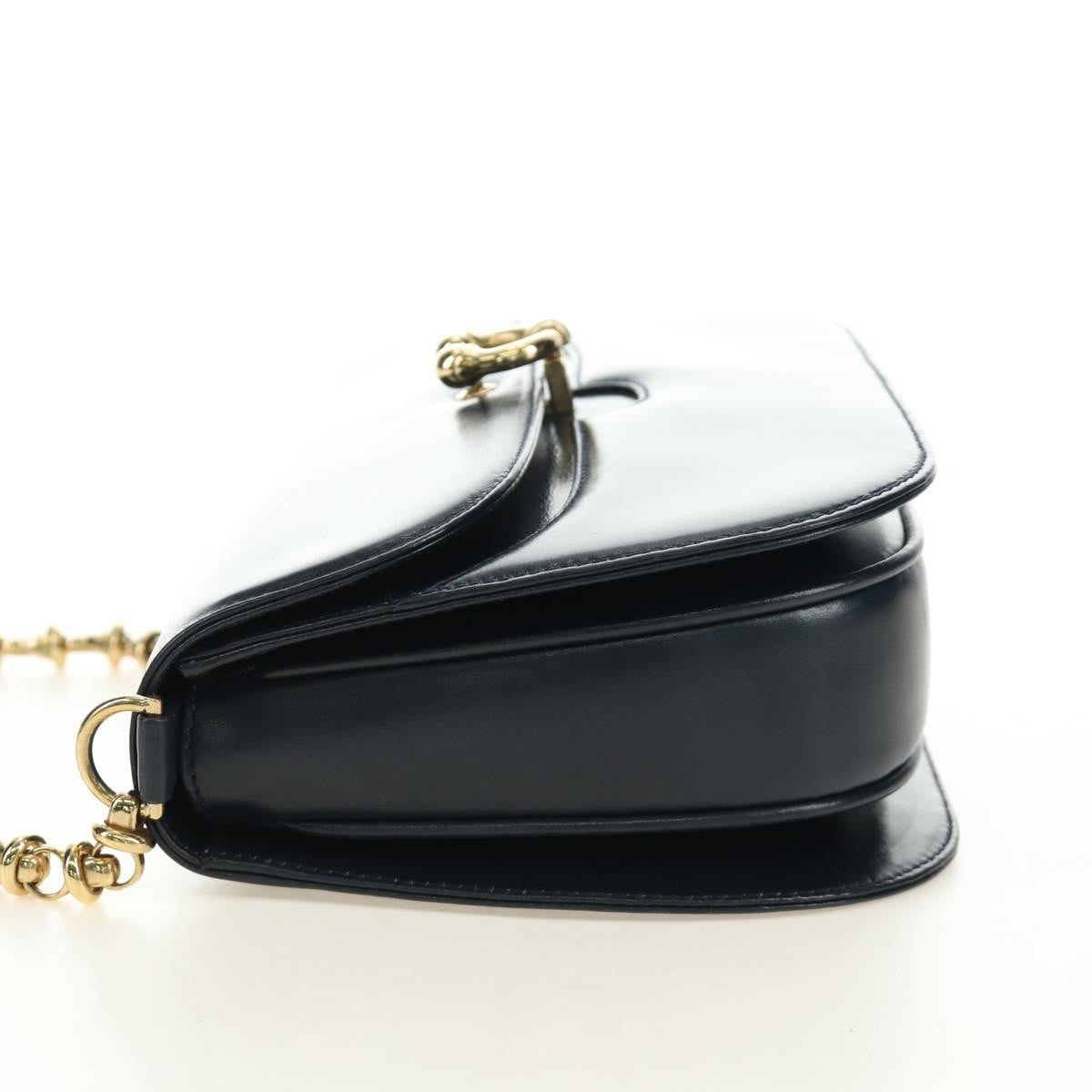 Gucci Chain Flap Leather Navy Leather Shoulder Bag Bag (Pre-Owned)