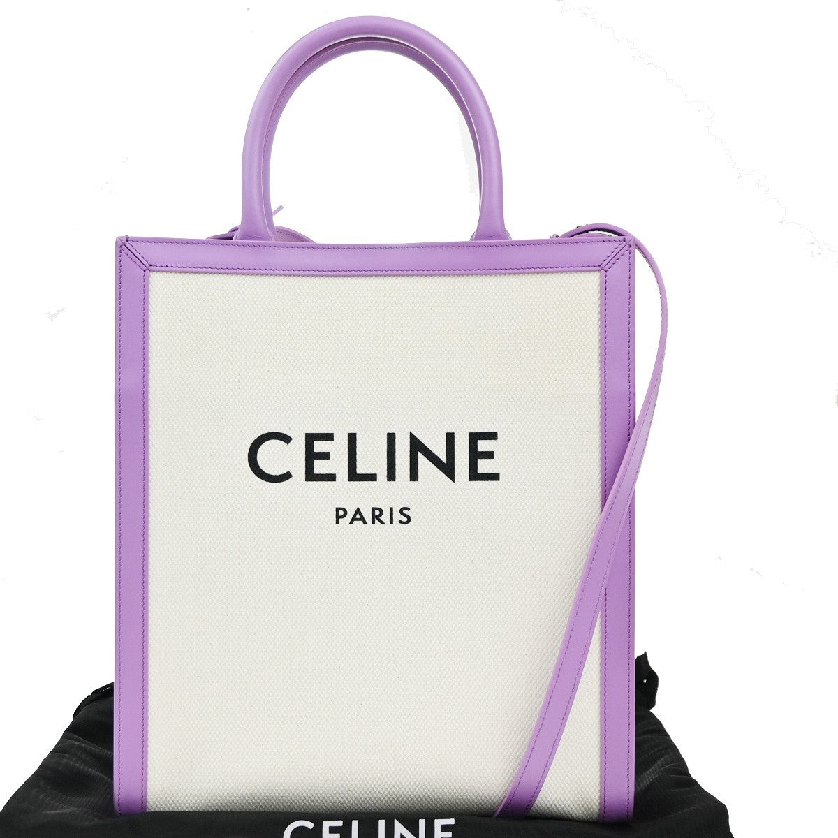 Celine Vertical Cabas Tote Canvas With Leather Purple Canvas Tote Bag Bag (Pre-Owned)