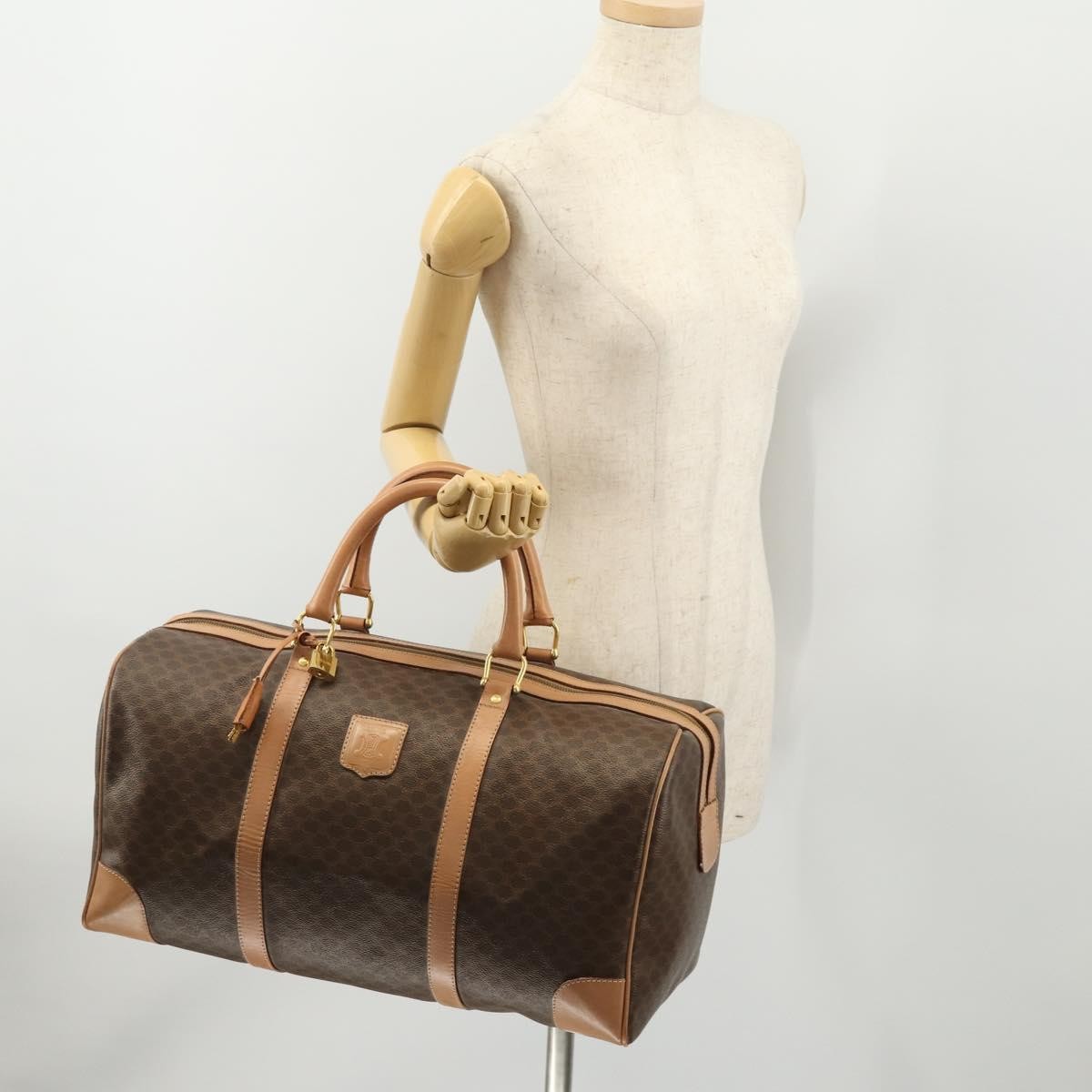Celine Vintage Duffle Canvas And Leather Brown Canvas Travel Bag Bag (Pre-Owned)