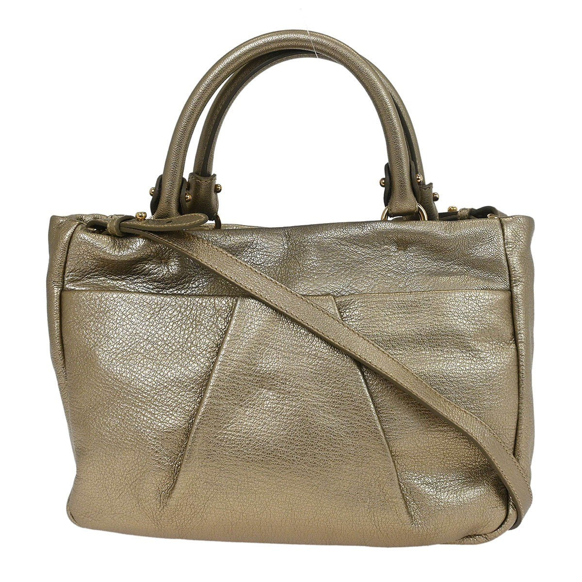 Salvatore Ferragamo Vala Leather Gold Leather Handbag (Pre-Owned)