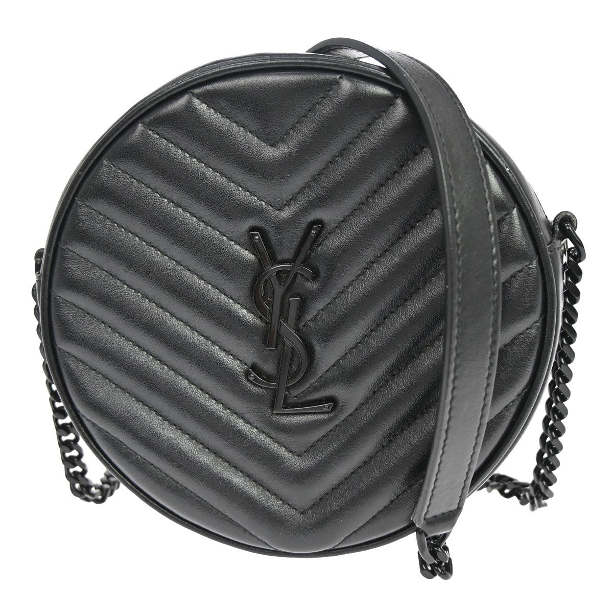 Saint Laurent Vinyle Round Camera Matelasse Chevron Leather Black Leather Crossbody Bag Bag (Pre-Owned)