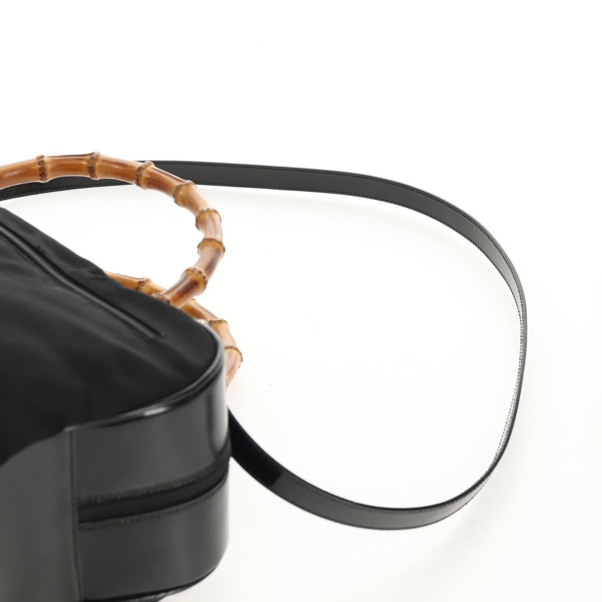 Gucci Vintage Bamboo Handle Nylon Black Nylon Handbag (Pre-Owned)