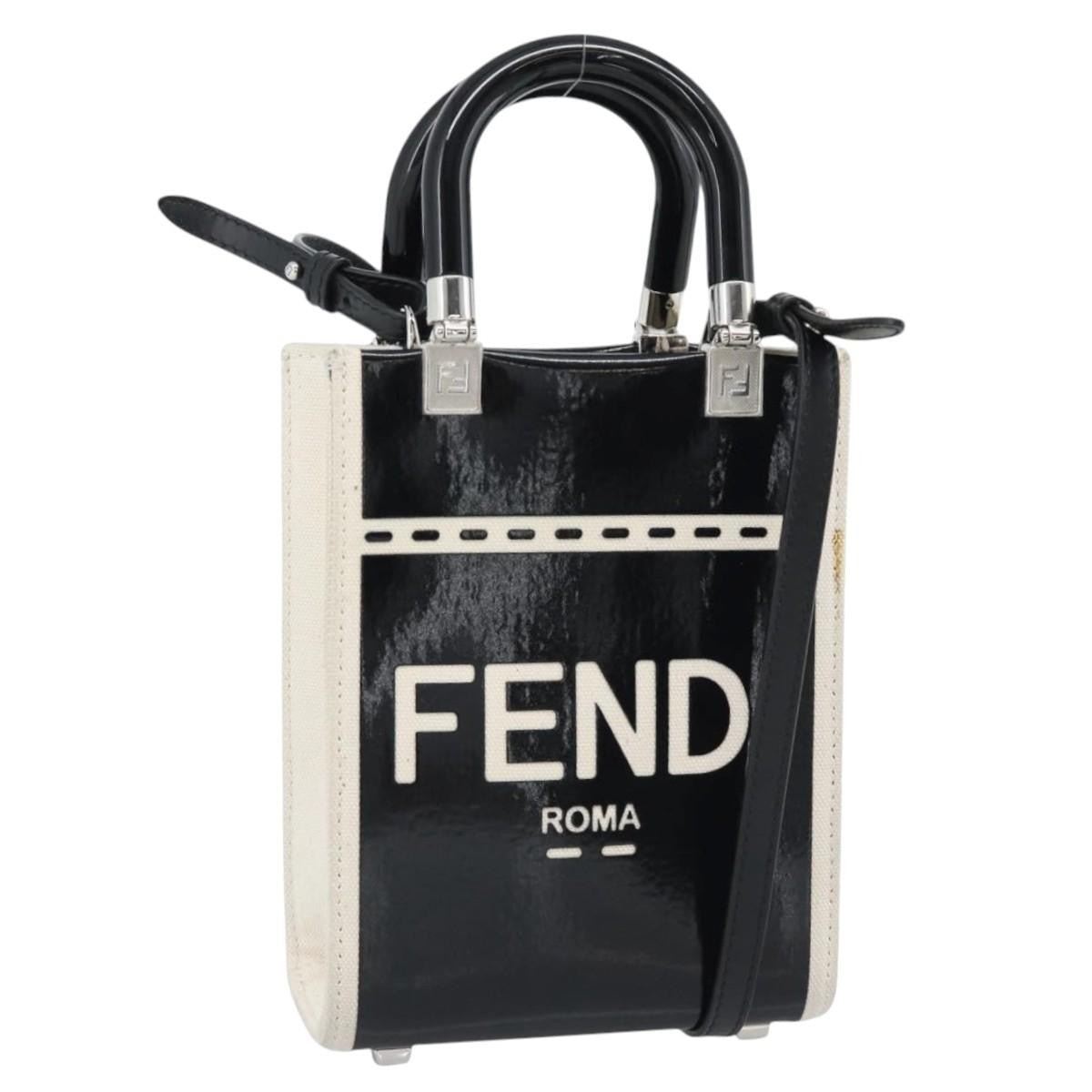 Fendi Sunshine Shopper Patent And Canvas Black Patent_Leather Tote Bag Bag (Pre-Owned)